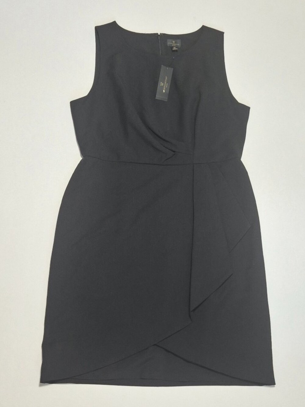 NWT Worthington Petite Dress Womens 12P Black Sleeveless Draped Faux Wrap Sheath
